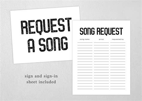 Printable Song Request Sign and Song Request Sheet, DJ Song Request