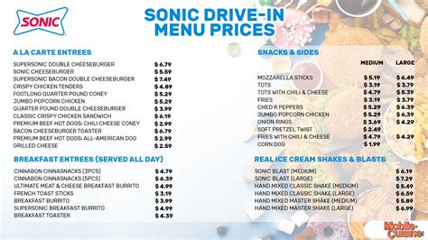 Printable Sonic Menu With Prices