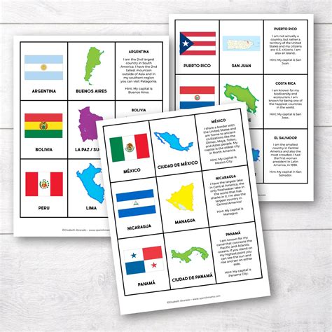 Printable SpanishSpeaking Countries and Capitals Game Cards How to