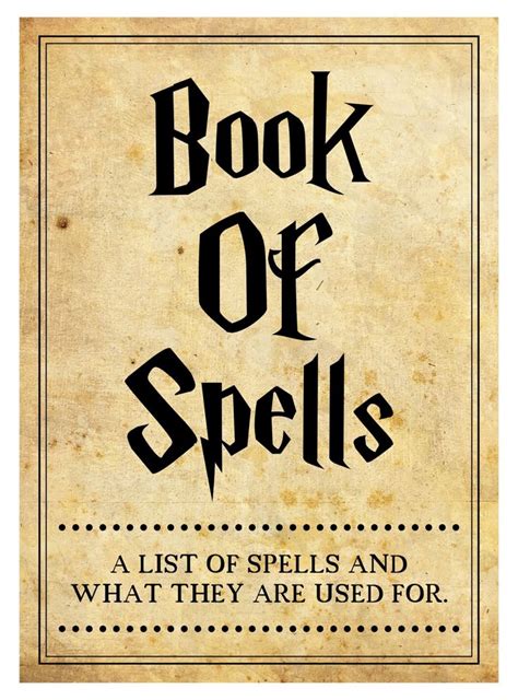 Printable Spell Book, Book of Spells, Harry Potter Spells, Party Favour