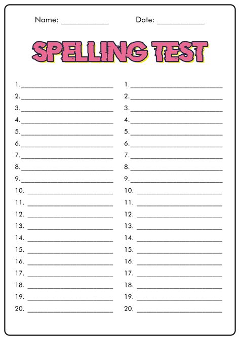 Printable Spelling Test Template