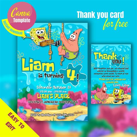 Printable Spongebob Birthday Invitations Kids Invitation Design Blog