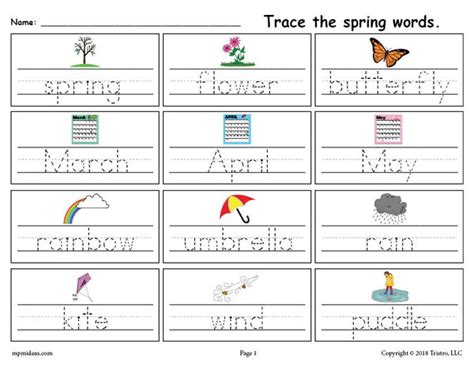 Printable Spring Words Handwriting Tracing Worksheet Supplyme