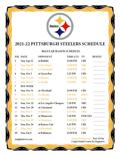 Printable Steelers Schedule 2021