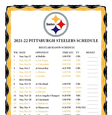 Printable Steelers Schedule 2022 23