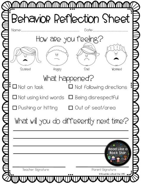 Printable Student Behavior Reflection Sheet