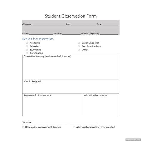 Printable Student Observation Form Printable Forms Free Online