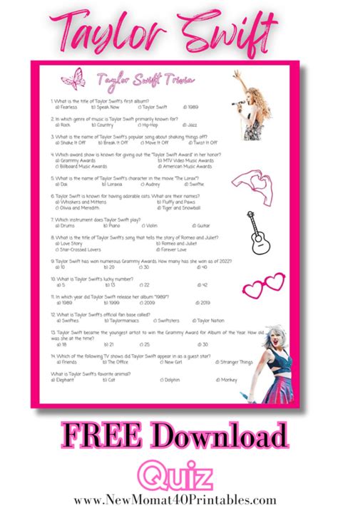 Printable Taylor Swift Quiz