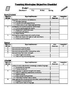 Printable Teaching Strategies Gold Objectives Checklist Calendar