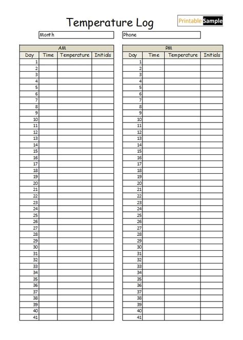 Printable Temperature Log For Refrigerator Printable Templates