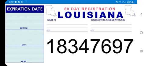 Printable Temporary License Plate Template Louisiana