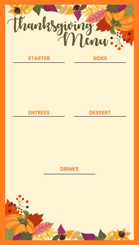 Printable Thanksgiving Menu