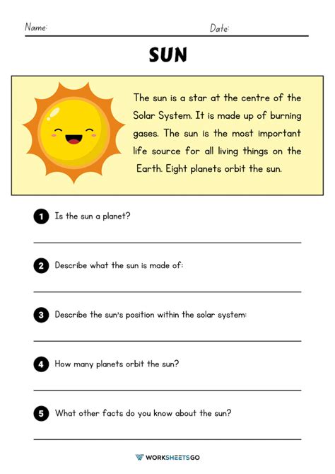 Printable The Sun Worksheets - Easy Teacher Worksheets