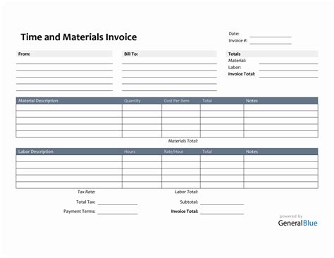 Printable Time And Materials Invoice In Pdf Simple