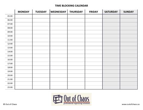 Printable Time Block Schedule Template Printable Templates