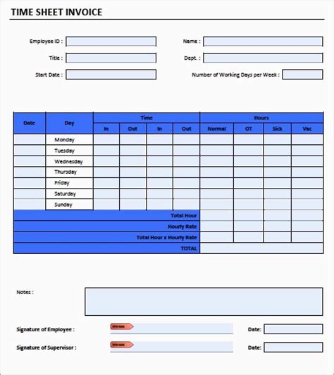 Printable Timesheet Invoice Template Excel in 2021 Invoice template