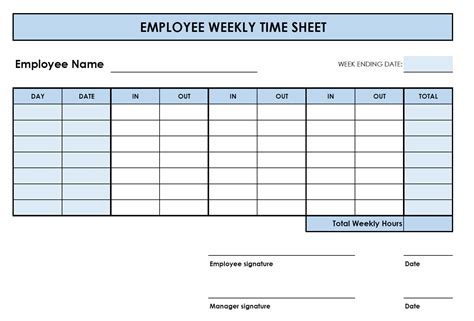 Printable Timesheet Template Pdf DocTemplates