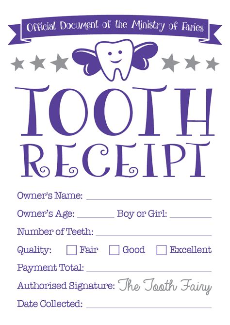Printable Tooth Fairy Receipt