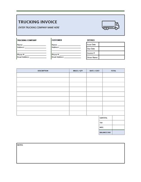 Printable Trucking Invoice Template