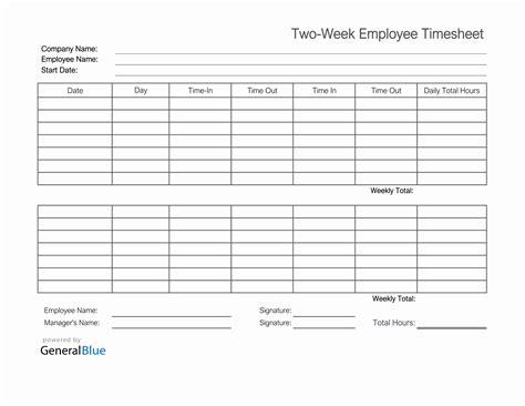 Printable TwoWeek Employee Timesheet in Excel