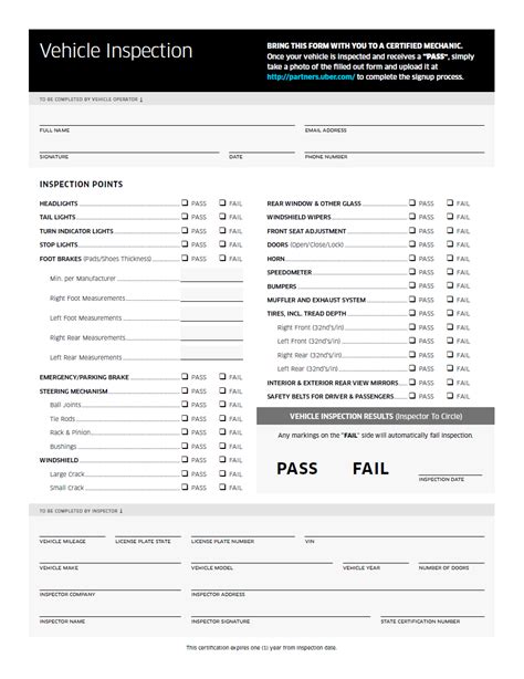 Printable Uber Inspection Form Customize and Print