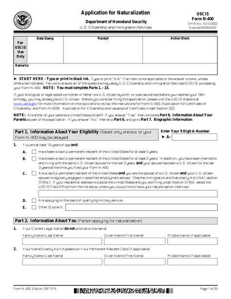 Printable Us Citizenship Application Form Printable Application