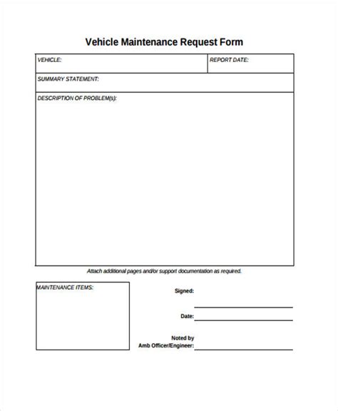 Printable Vehicle Repair Request Form Printable Forms Free Online