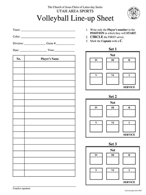Printable Volleyball Lineup Sheet
