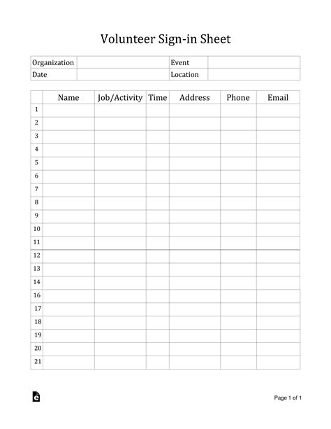 Printable Volunteer Log Sheet with Signature Form Fill Out and Sign