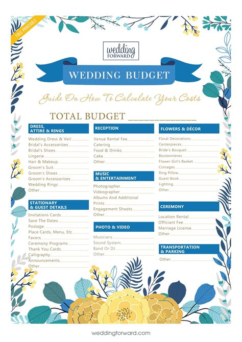 Printable Wedding Budget Breakdown