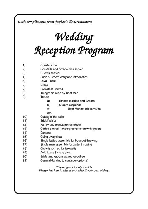 Printable Wedding Reception Program Template
