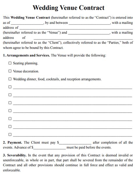 Printable Wedding Venue Contract Template