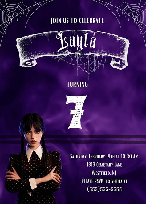 Printable Wednesday Addams Invitations