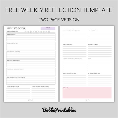 Printable Weekly Reflection Template in 2020 Reflection, Printables, Journals & planners
