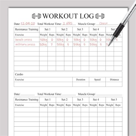 Printable Weight Training Log Template Word Example in 2021 Workout