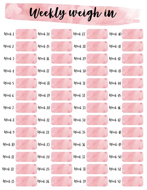 Printable Weightloss Chart