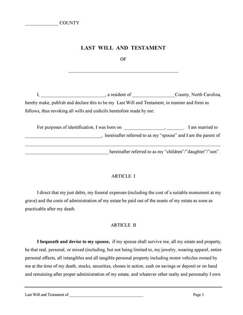 Printable Will And Testament Template