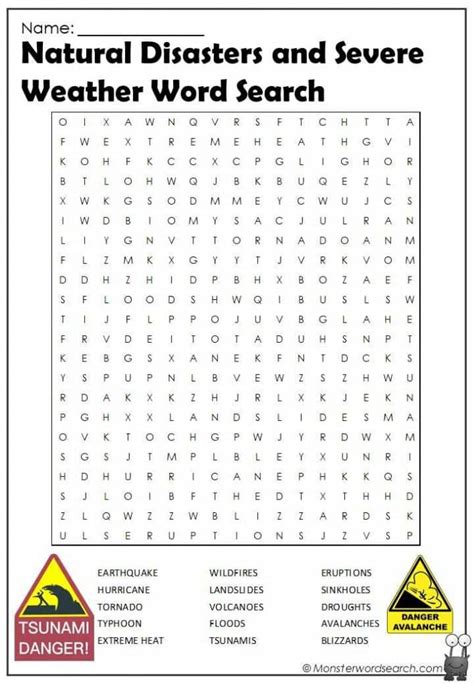 Printable Word Search Natural Disasters