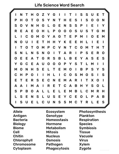 Printable Word Search Science