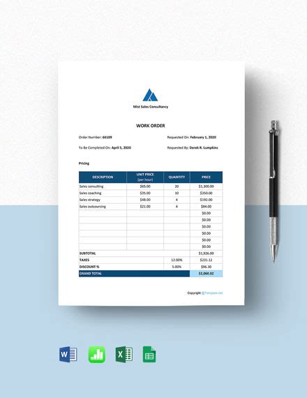 Printable Work Order Form Template Excel Word Apple Numbers Apple Vrogue
