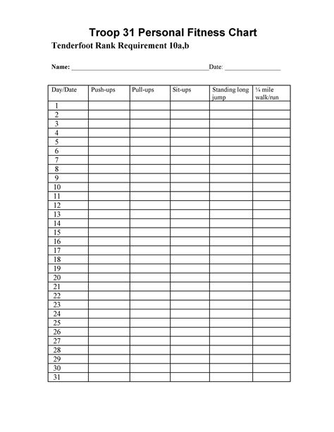 Printable Workout Chart