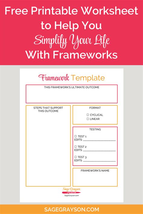 Printable Worksheet to Help You Simplify Your Life With Frameworks