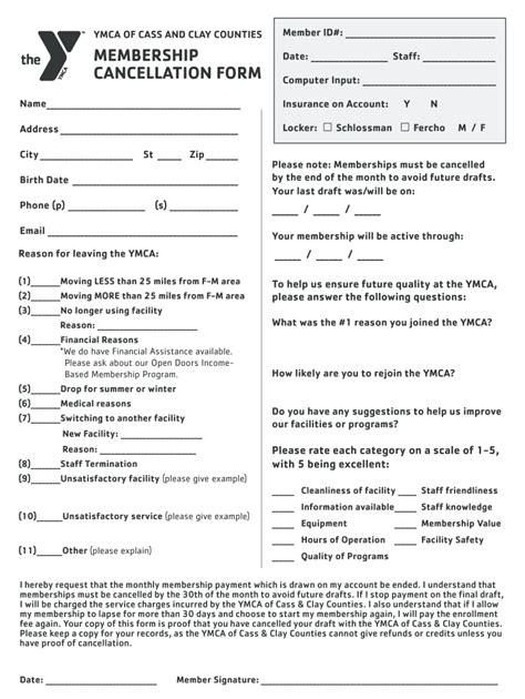 Printable Ymca Cancellation Form Printable Form 2022