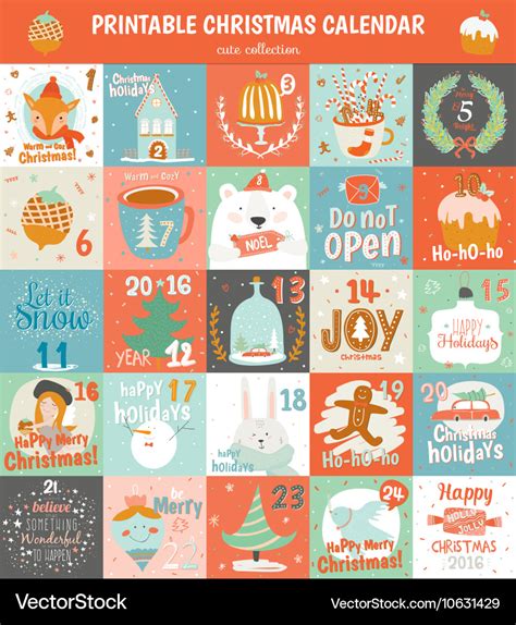 Printable advent calendar in Royalty Free Vector Image