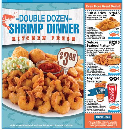 Printable captain d's coupons. Krazy Coupon Lady is an online coupon and deals website that helps shoppers save money on everyday items. The site offers a variety of printable coupons that can be used at stores ... 