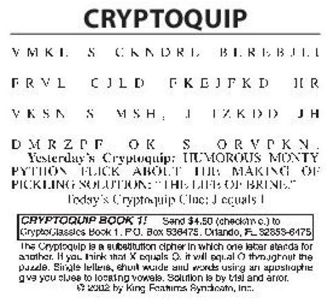 CRYPTOQUIP The Cryptoquip is a substitution cipher in which 
