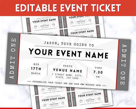 Printable editable ticket template.  Made as a Canva editable template...