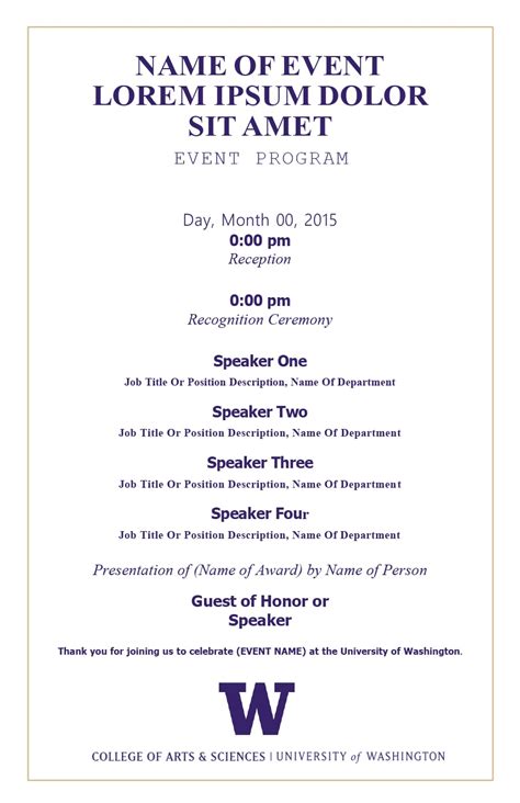 Printable event Program Template Sample event Programs Template Event