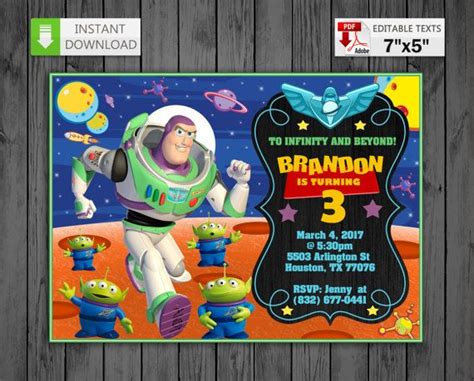 Printable invitation Buzz Lightyear in PDF with Editable Etsy Buzz