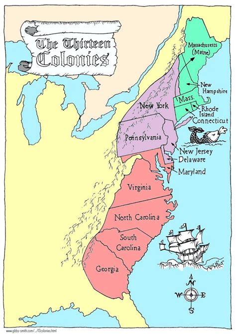 Colonies map 13 thirteen original names kids